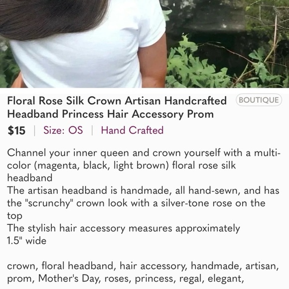 Romantic Rose and Peony Gift Set with Floral Headband Necklace Dangle Earrings - Picture 6 of 6